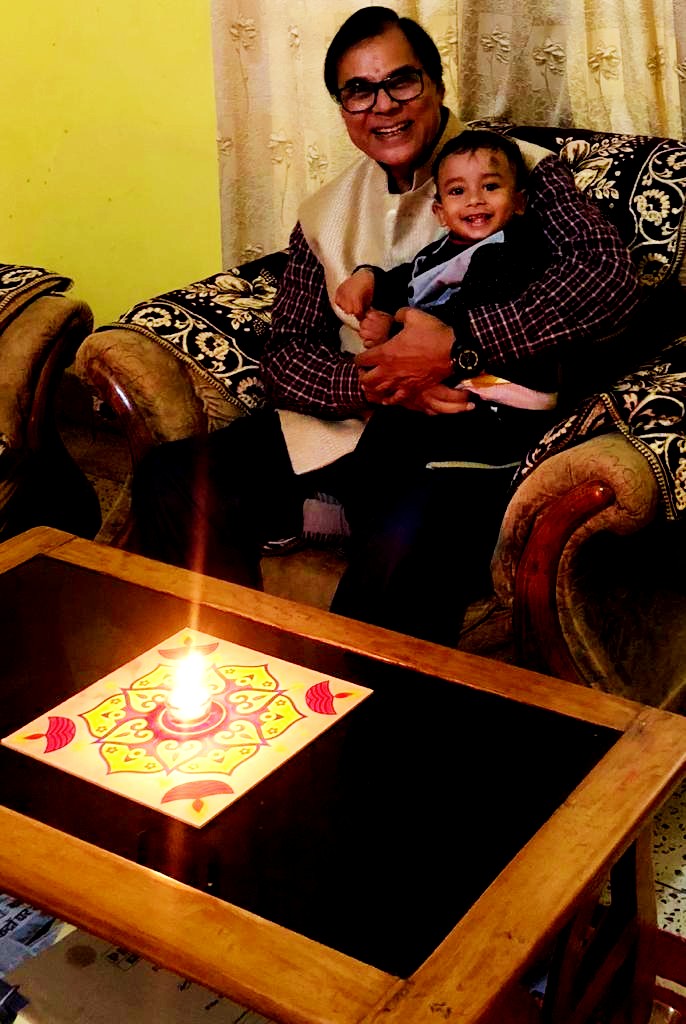 Dr.Madhepuri celebrating Diwali with grandson Akshat alias Chhote Kalam at his residence Vrindavan.